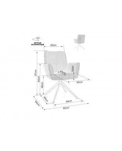 Chaise rembourrée avec accoudoirs en tissu pivotante 180° et pieds en métal Coco II