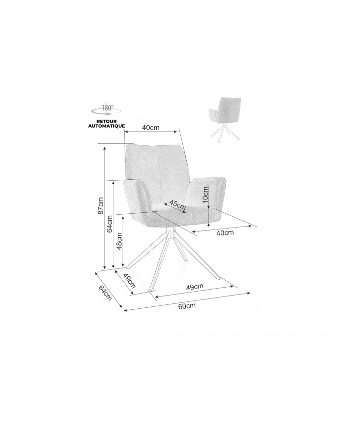 Chaise rembourrée avec accoudoirs en tissu pivotante 180° et pieds en métal Coco II