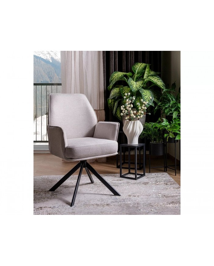 Chaise rembourrée ressorts pivotante en tissu avec pieds en métal Hogu