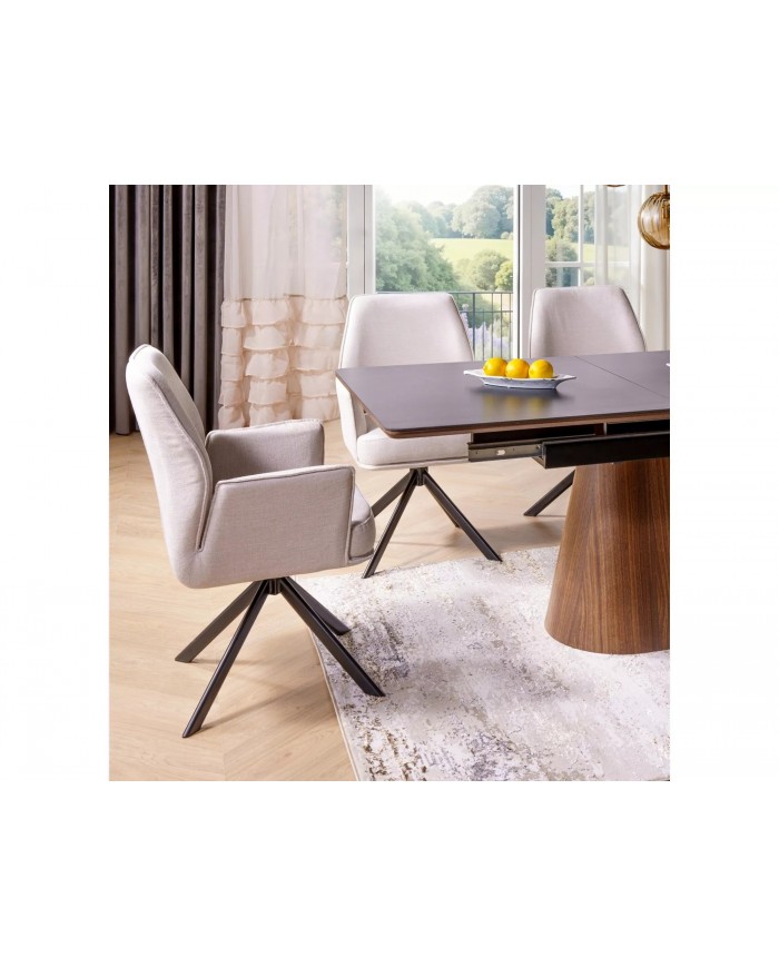 Chaise rembourrée ressorts pivotante en tissu avec pieds en métal Hogu