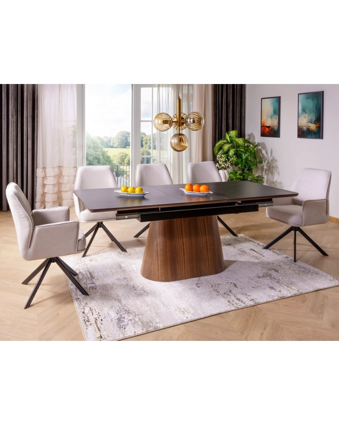 Chaise rembourrée ressorts pivotante en tissu avec pieds en métal Hogu