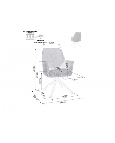 Chaise rembourrée ressorts pivotante en tissu avec pieds en métal Hogu