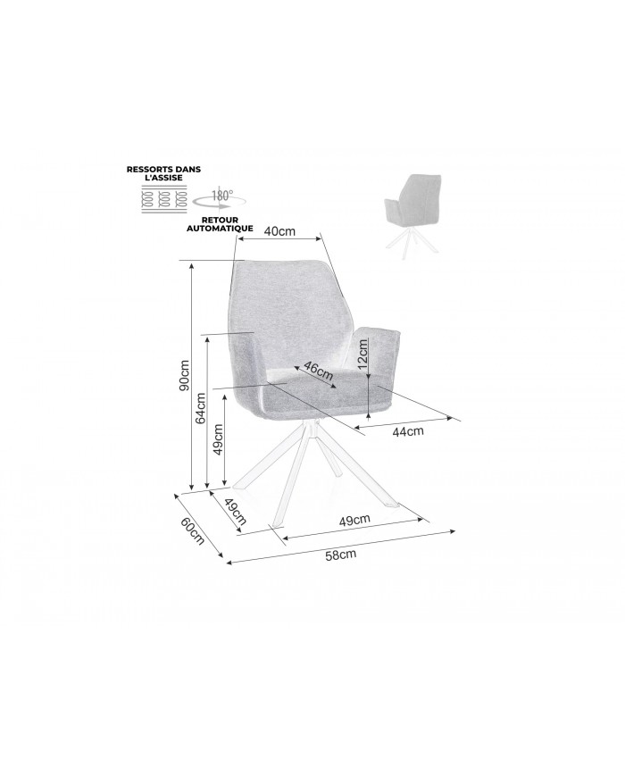 Chaise rembourrée ressorts pivotante en tissu avec pieds en métal Hogu