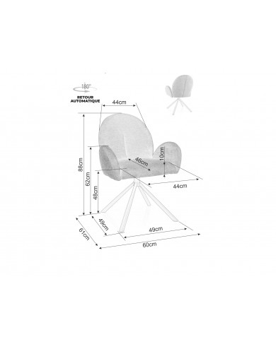 Chaise rembourrée pivotante en tissu avec pieds en métal Nuage