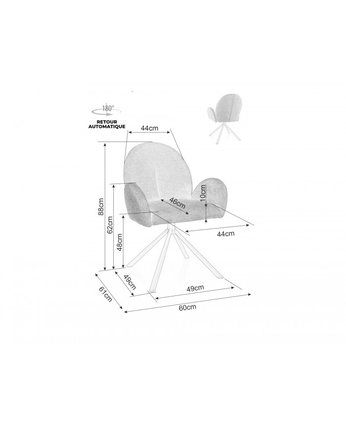 Chaise rembourrée pivotante en tissu avec pieds en métal Nuage