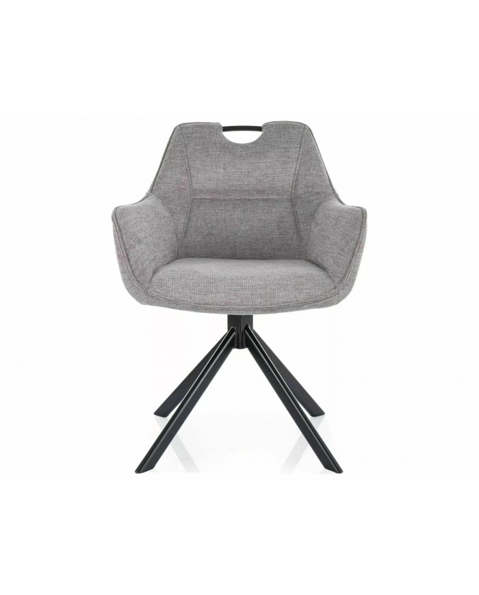 Chaise rembourrée pivotante en tissu avec poignée et pieds métal Remi