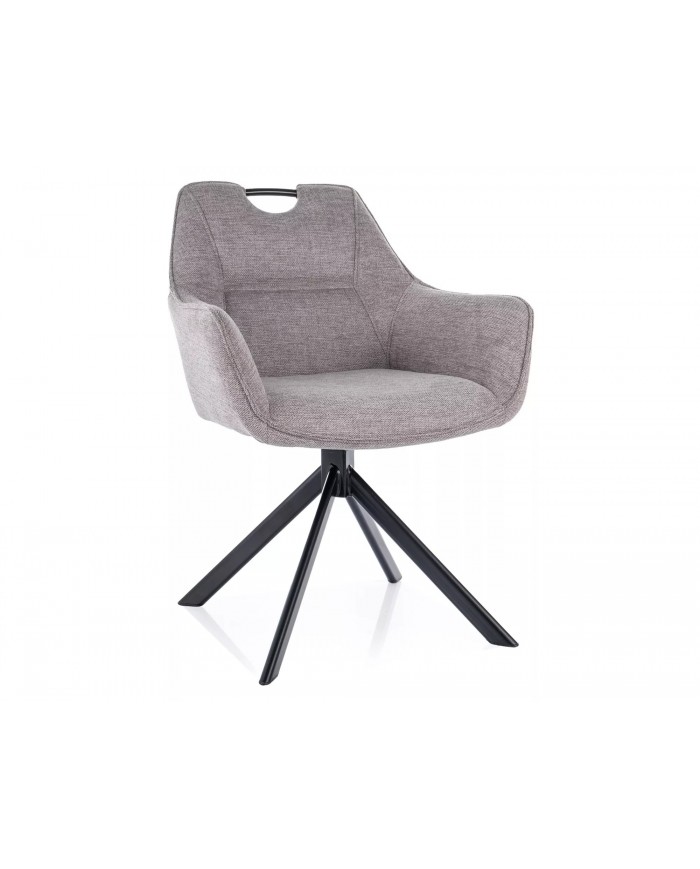 Chaise rembourrée pivotante en tissu avec poignée et pieds métal Remi