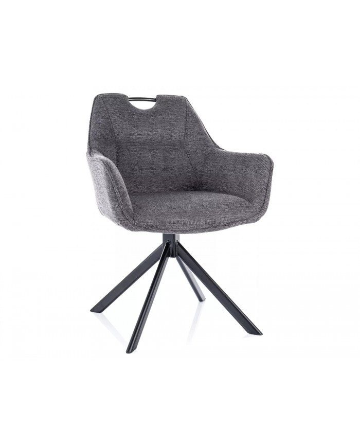 Chaise rembourrée pivotante en tissu avec poignée et pieds métal Remi