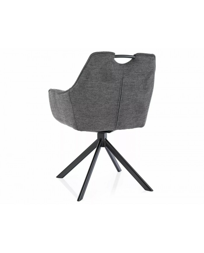 Chaise rembourrée pivotante en tissu avec poignée et pieds métal Remi