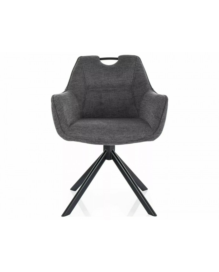 Chaise rembourrée pivotante en tissu avec poignée et pieds métal Remi