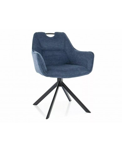 Chaise rembourrée pivotante en tissu avec poignée et pieds métal Remi