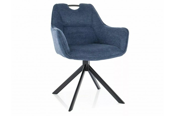 Chaise rembourrée pivotante en tissu avec poignée et pieds métal Remi