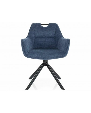 Chaise rembourrée pivotante en tissu avec poignée et pieds métal Remi