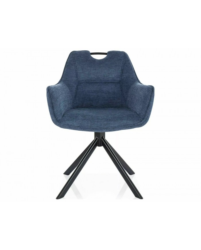 Chaise rembourrée pivotante en tissu avec poignée et pieds métal Remi