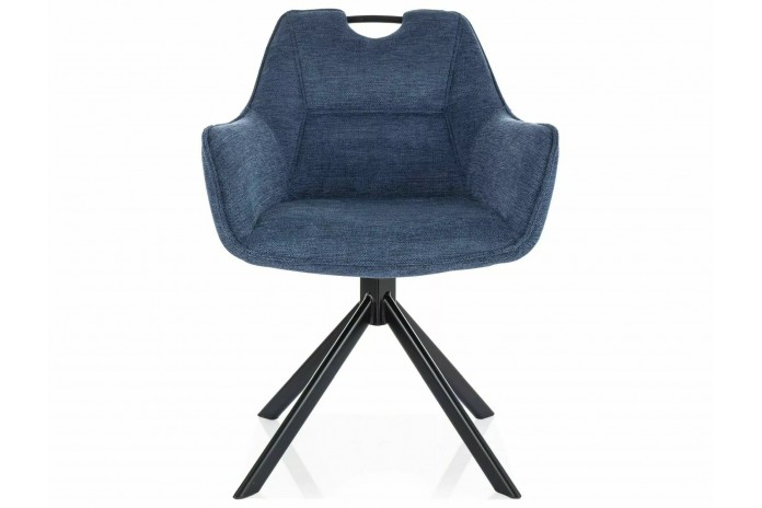 Chaise rembourrée pivotante en tissu avec poignée et pieds métal Remi