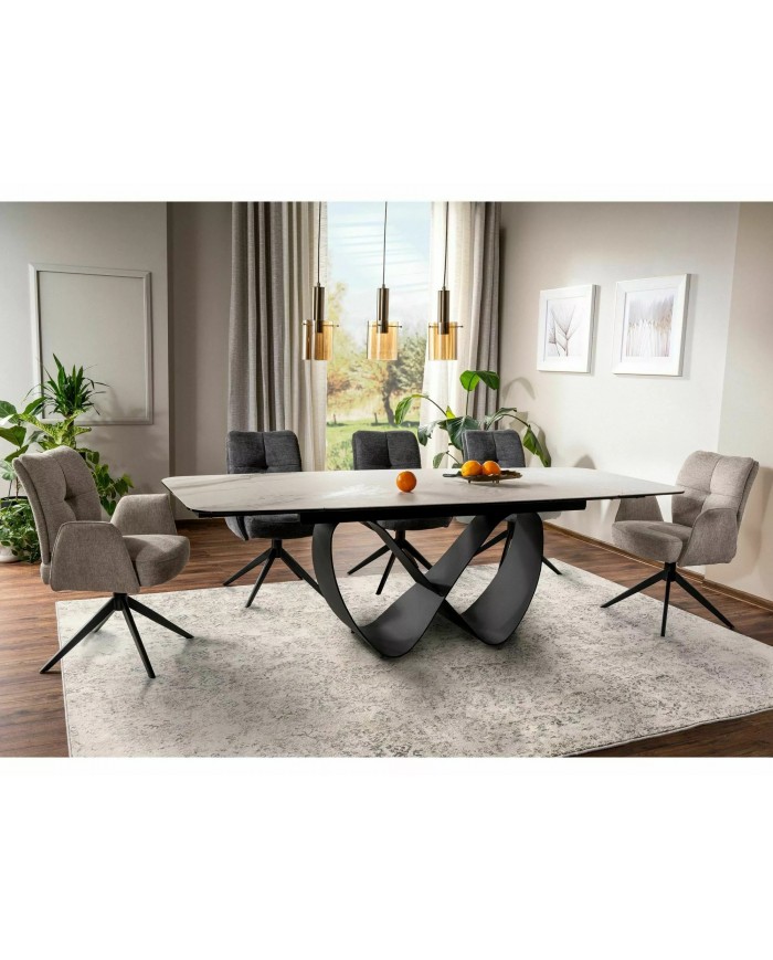 Chaise rembourrée ressorts pivotante en tissu avec pieds en métal Wing