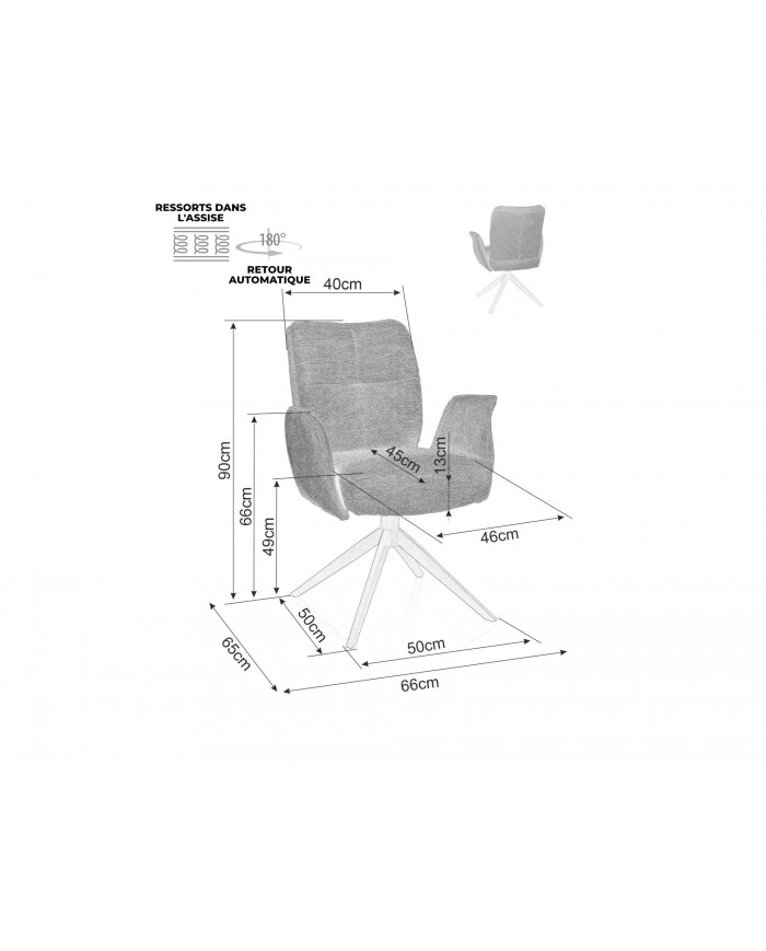 Chaise rembourrée ressorts pivotante en tissu avec pieds en métal Wing