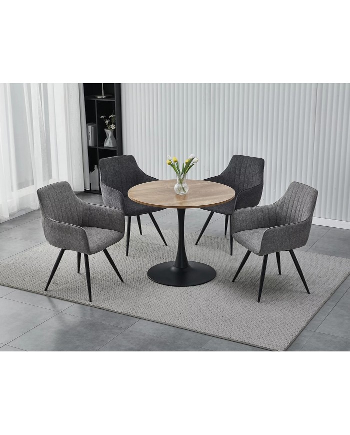 Chaise rembourrée ressorts pivotante 180° en tissu avec pieds en métal Loba