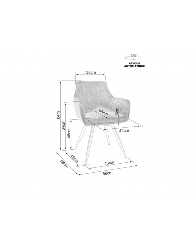 Chaise rembourrée ressorts pivotante 180° en tissu avec pieds en métal Loba