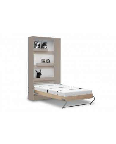Armoire lit escamotable relevable vertical 90x200 cm taupe Premium