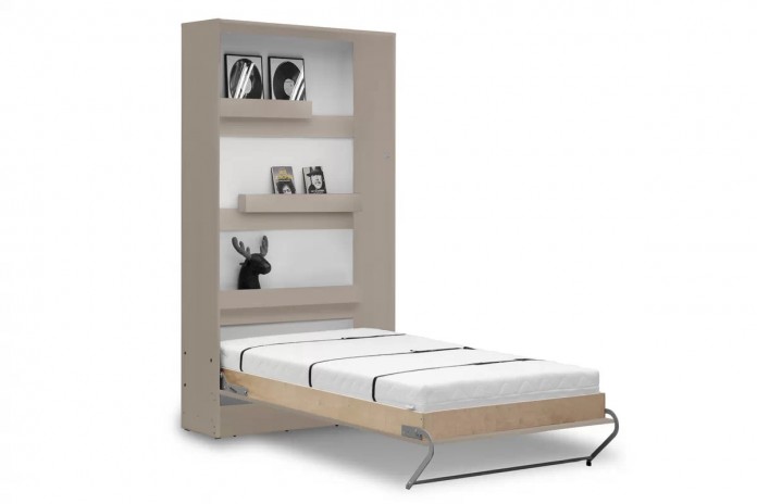 Armoire lit escamotable relevable vertical 90x200 cm taupe Premium