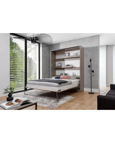 Armoire lit escamotable relevable vertical 90x200 cm taupe Premium