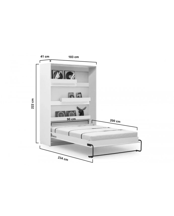 Armoire lit escamotable relevable vertical 90x200 cm taupe Premium