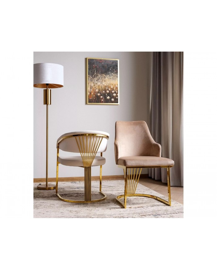 Chaise rembourrée en velours avec pieds métal dorés Alure