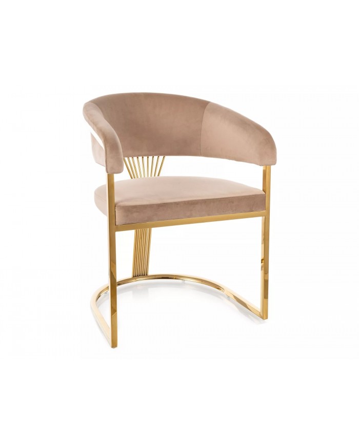 Chaise rembourrée en velours avec pieds métal dorés Couronne