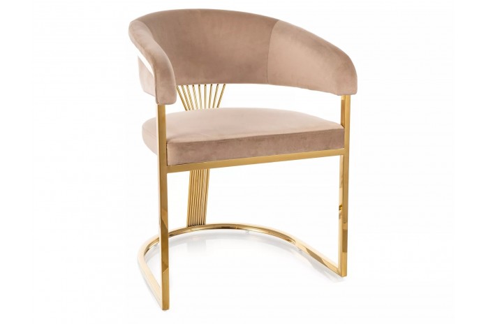 Chaise rembourrée en velours avec pieds métal dorés Couronne