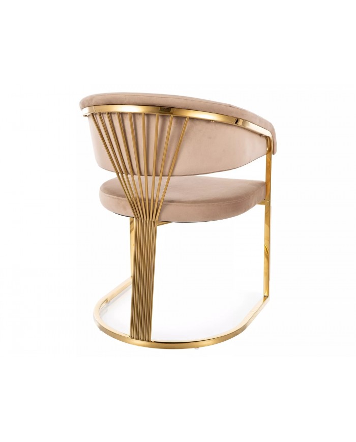 Chaise rembourrée en velours avec pieds métal dorés Couronne