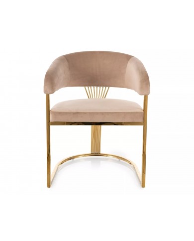 Chaise rembourrée en velours avec pieds métal dorés Couronne