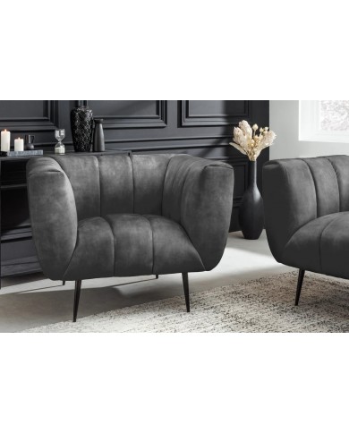 Fauteuil ultra Design rembourré velours gris et pieds noirs Noble