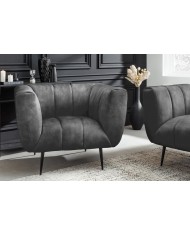 Fauteuil ultra Design rembourré velours gris et pieds noirs Noble