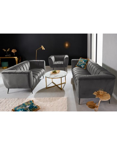 Fauteuil ultra Design rembourré velours gris et pieds noirs Noble