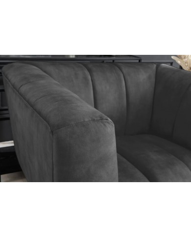 Fauteuil ultra Design rembourré velours gris et pieds noirs Noble
