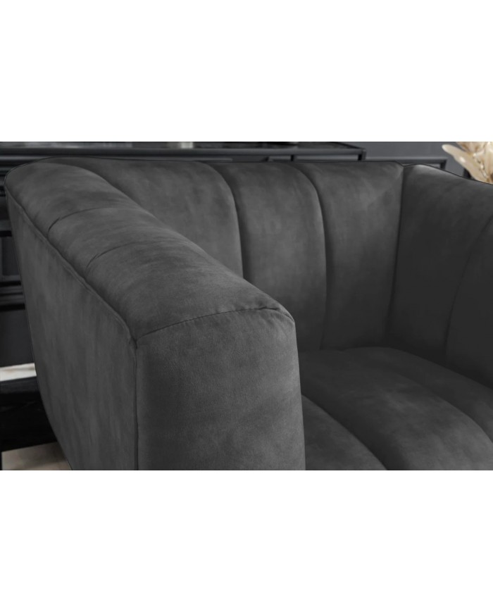 Fauteuil ultra Design rembourré velours gris et pieds noirs Noble