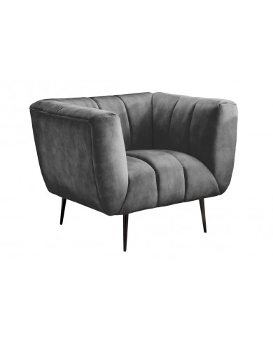 Fauteuil ultra Design rembourré velours gris et pieds noirs Noble