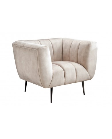 Fauteuil ultra Design rembourré velours velvet champagne et pieds noirs Noble