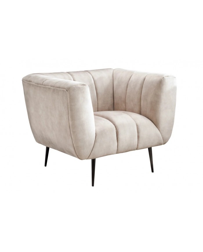 Fauteuil ultra Design rembourré velours velvet champagne et pieds noirs Noble
