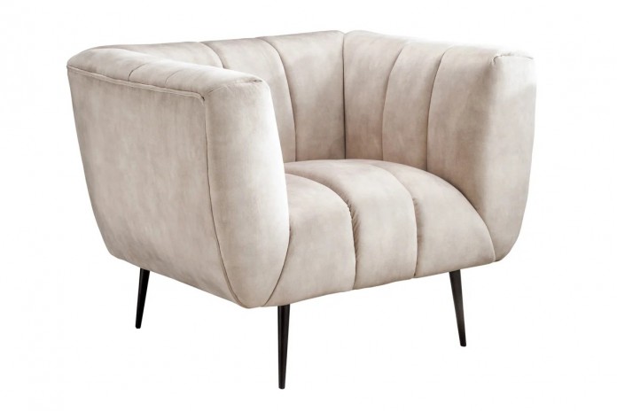 Fauteuil ultra Design rembourré velours velvet champagne et pieds noirs Noble