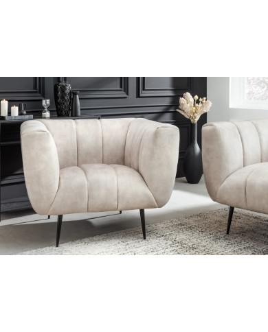 Fauteuil ultra Design rembourré velours velvet champagne et pieds noirs Noble