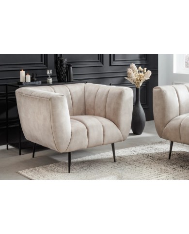 Fauteuil ultra Design rembourré velours velvet champagne et pieds noirs Noble