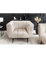 Fauteuil ultra Design rembourré velours velvet champagne et pieds noirs Noble