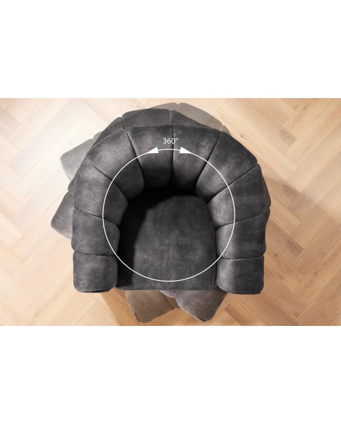 Fauteuil BABYLON VELVET DARK GREY – Élégance et liberté de mouvement à 360°