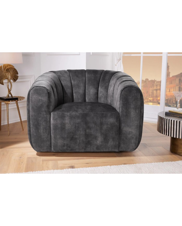 Fauteuil BABYLON VELVET DARK GREY – Élégance et liberté de mouvement à 360°