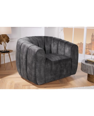 Fauteuil BABYLON VELVET DARK GREY – Élégance et liberté de mouvement à 360°