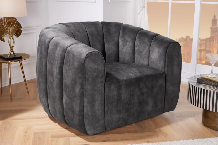 Fauteuil BABYLON VELVET DARK GREY – Élégance et liberté de mouvement à 360°