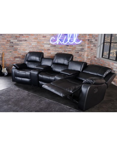 Fauteuil cinéma CANNES 3 places relax Cuir écologique Noir