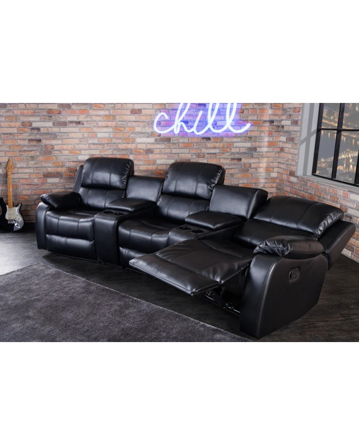 Fauteuil cinéma CANNES 3 places relax Cuir écologique Noir